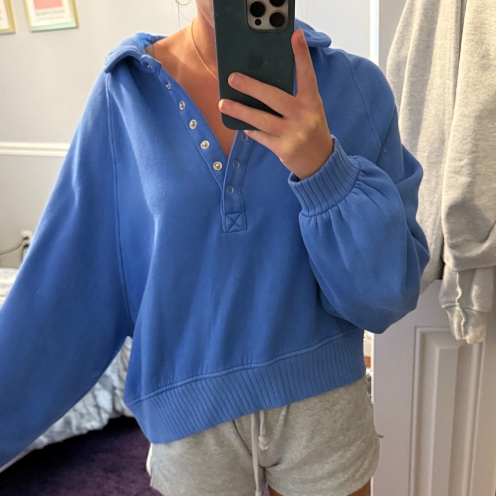 Aerie Blue Button-Up Hoodie